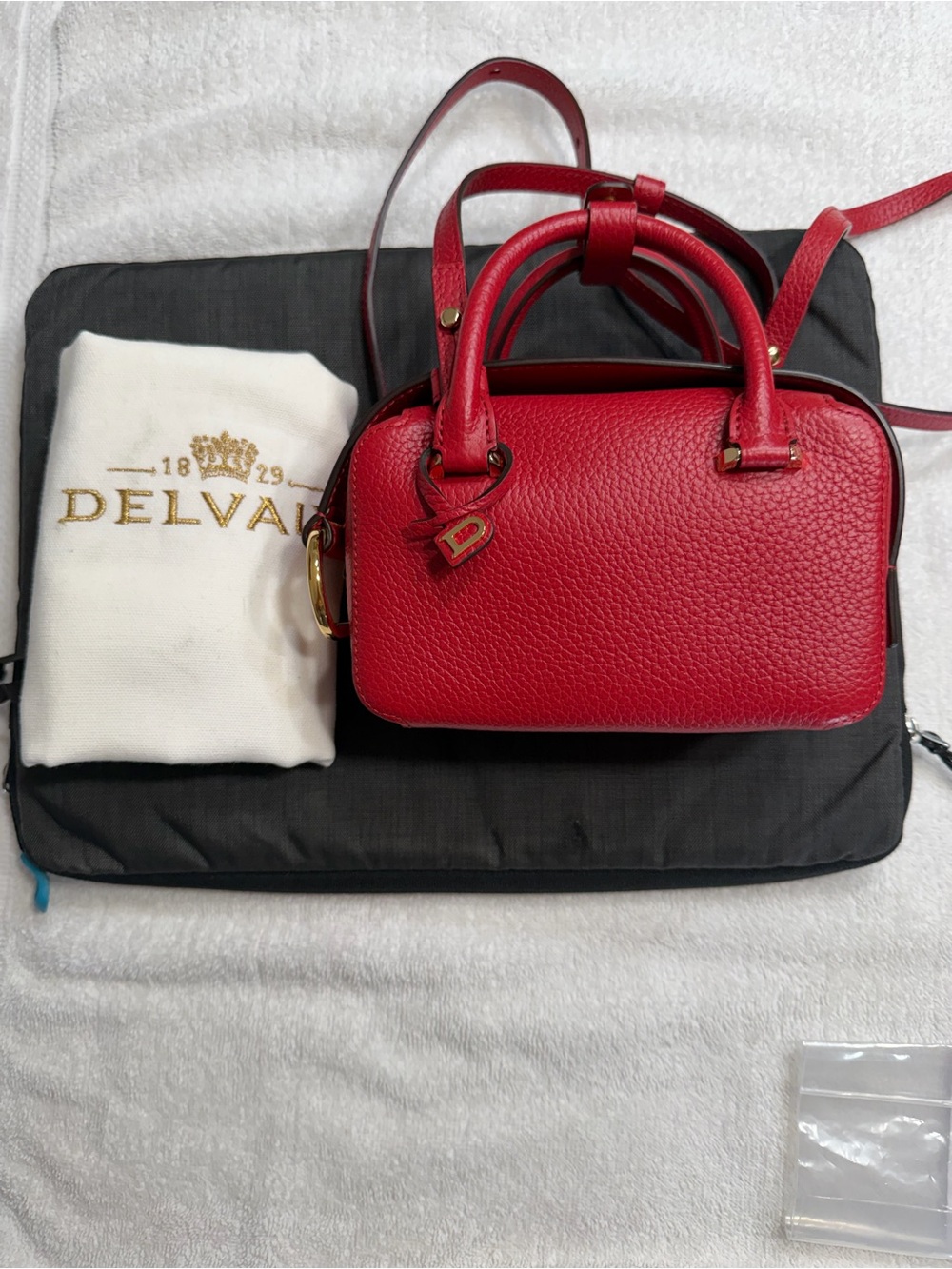 Delvaux Mini Cool Box in Red Pebbled Mini Satchel with Top Handles